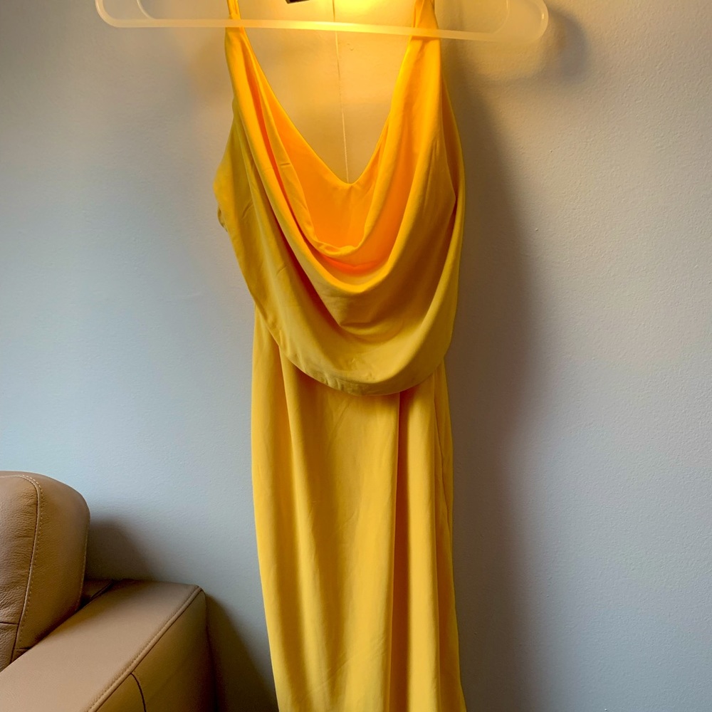 Yellow cowl neck stretchy dress size M